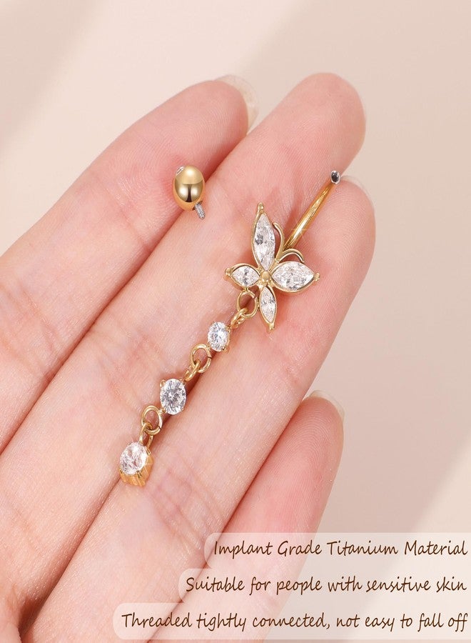 LOREMOW 14G Pure G23 Titanium Dangle Belly Button Rings for Women Butterfly CZ Dangle Belly Ring Internally Thread Dangling Navel Piercing Jewelry for Sensitive Skin Gold - Image 4