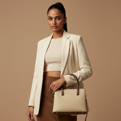 Carriall Ireen Women’s Vegan Leather Handbag | Stylish Casual/Semi-Formal handbag with detachable shoulder strap – Structured & Stylish Everyday Bag for women & girls for office, outings (Beige) - Image 2