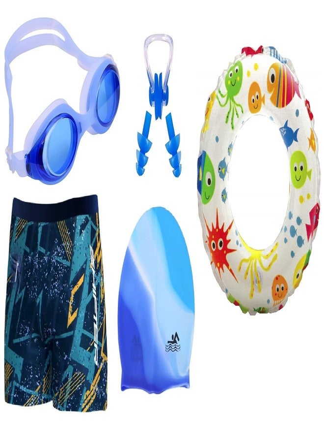 LEBAMI Swimming Kit for Boys | Swim Trunks, Goggles, Swim Cap, Nose Clip, Ear Plugs, Swim Ring | Accessories for Swimming, Water Sports(12 Years -13 Years,Rainbow) - Image 1
