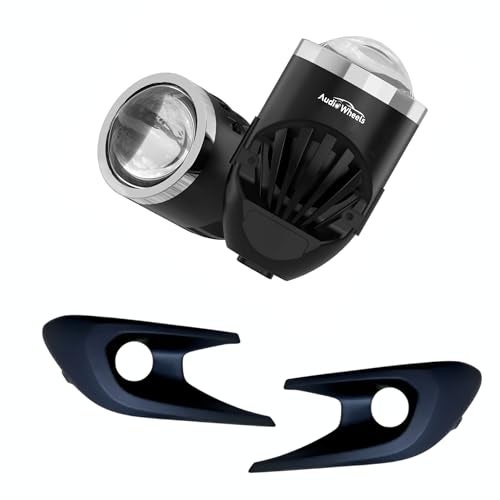 Audio Wheels 2" LED Projector Fog Lamp with Cover - 120W, Tri-Color (White/Warm/Yellow) | with Blue Tint Film | 12V/24V Fog Light for Car & Vehicle Modification | For Maruti Suzuki Dzire 2024 - Image 1