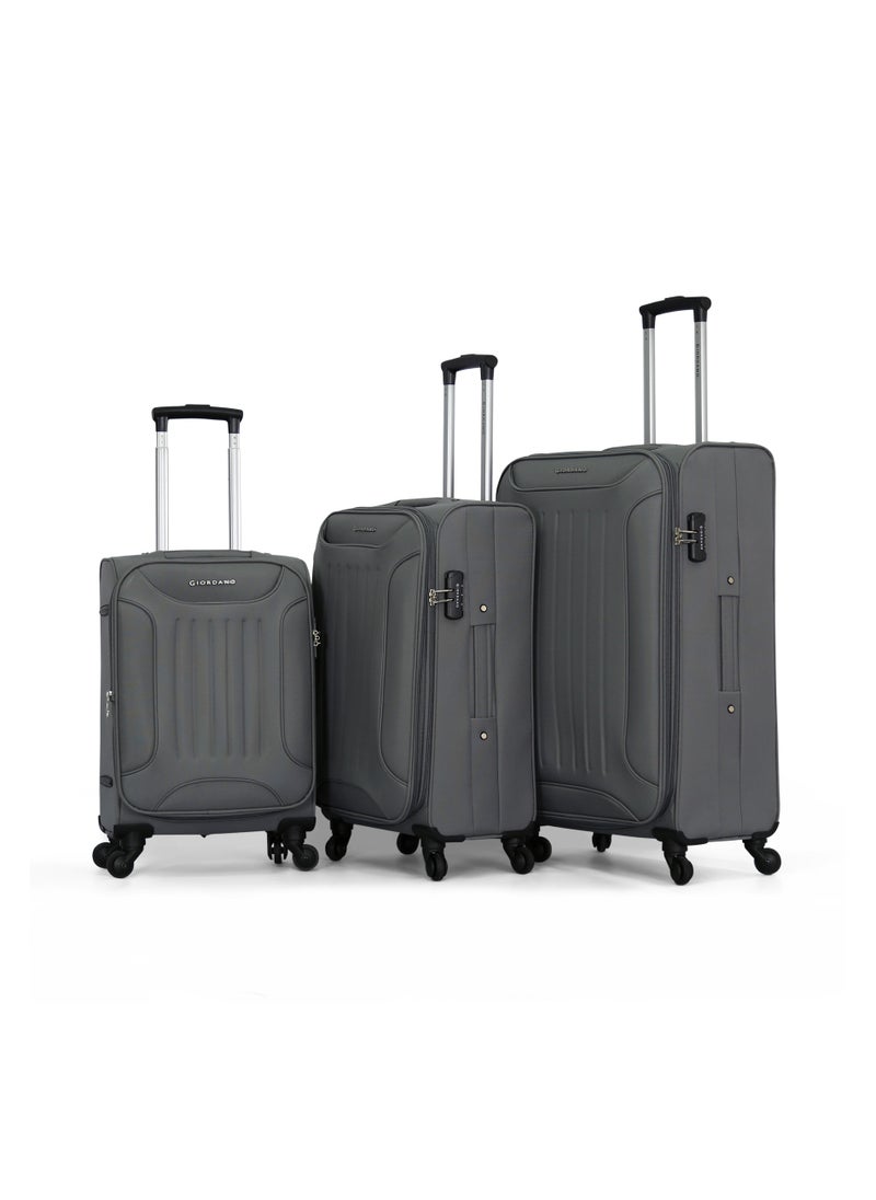 GIORDANO Giordano Softside Luggage Trolley Bag 3 PCS Set ,Grey (S-20,M-24,L-28 inch)  - Image 1