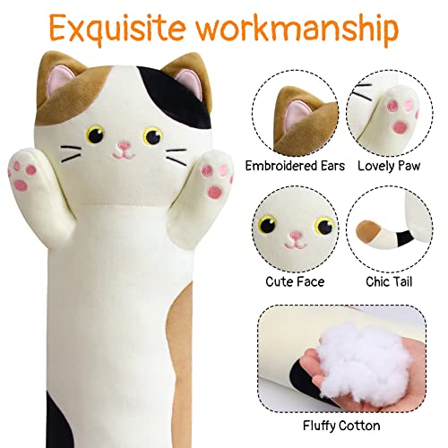 JEROKUMI Calico Cat Long Plush Pillow 22 Soft Cat Body Pillow Cuddly Stuffed Animal Plushie Cute Plushies Kawaii Birthday Gift for Cat Lovers Kids Adults - Image 5