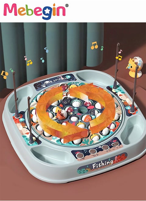 Magnetic Fishing Toy Set with 45 Fishes and 4 Rods, Musical Rotating Board Games, Multi-Player Competition, Fine Motor Skills Toys, Smooth Edges without Burrs, Fun for Family Time, Lovely Gift for Kids Aged 3+, 31.8*31.8*4.45cm