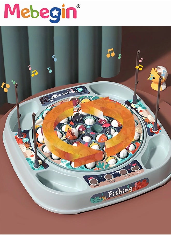 MEBEGIN - Magnetic Fishing Toy Set with 45 Fishes and 4 Rods, Musical Rotating Board Games, Multi-Player Competition, Fine Motor Skills Toys, Smooth Edges without Burrs, Fun for Family Time, Lovely Gift for Kids Aged 3+, 31.8*31.8*4.45cm - Image 1