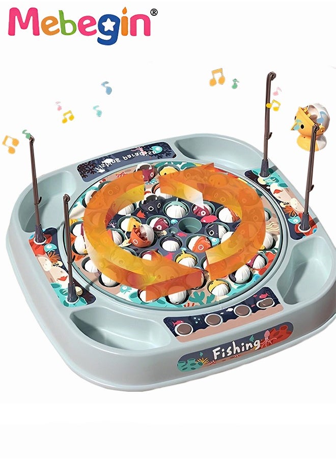 MEBEGIN - Magnetic Fishing Toy Set with 45 Fishes and 4 Rods, Musical Rotating Board Games, Multi-Player Competition, Fine Motor Skills Toys, Smooth Edges without Burrs, Fun for Family Time, Lovely Gift for Kids Aged 3+, 31.8*31.8*4.45cm - Image 1