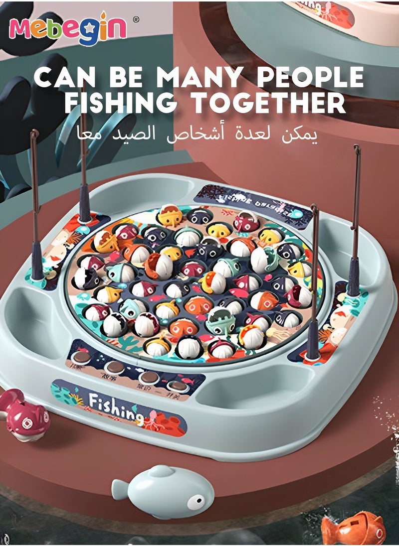 MEBEGIN - Magnetic Fishing Toy Set with 45 Fishes and 4 Rods, Musical Rotating Board Games, Multi-Player Competition, Fine Motor Skills Toys, Smooth Edges without Burrs, Fun for Family Time, Lovely Gift for Kids Aged 3+, 31.8*31.8*4.45cm - Image 1