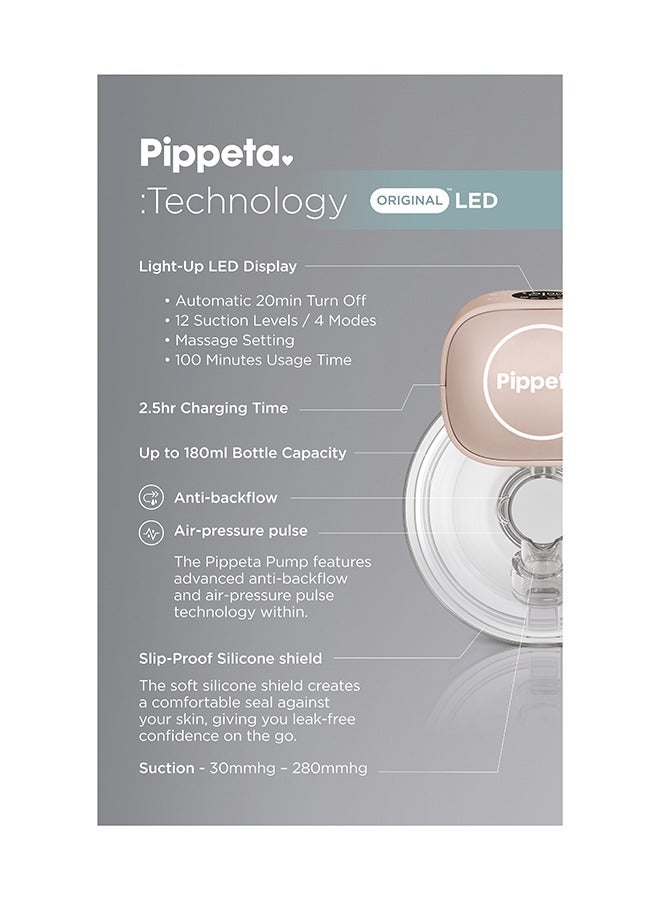 Pippeta مضخة ثدي يمكن ارتداؤها بدون استخدام اليدين مع شاشة LED وضخ فردي و12 مستوى شفط وسعة 180 مل - Image 4