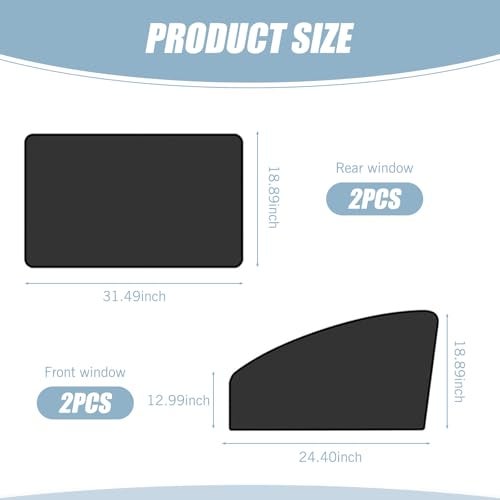 Tesnaao 4 PCS Car Side Window Sun Shade Replacement 33CM x 48CM x 62CM Front Side Window Protectors 80CM x 48CM Vehicle Rear Window Curtain Universal Accessories for Most Cars Black - Image 3