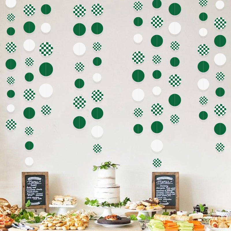 pinkblume Green Party Decorations White Green Checkered Circle Dots Streamer Hanging Paper Polka Dot Garland for Birthday Wedding Baby Shower Bachelorette Christmas Dinosaur Arbor Day Picnic Golf Party Supplies - Image 1