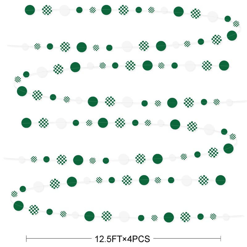 pinkblume Green Party Decorations White Green Checkered Circle Dots Streamer Hanging Paper Polka Dot Garland for Birthday Wedding Baby Shower Bachelorette Christmas Dinosaur Arbor Day Picnic Golf Party Supplies - Image 2
