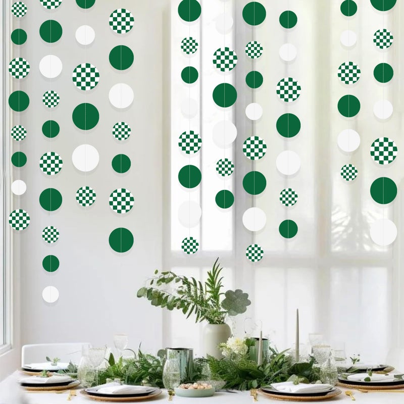 pinkblume Green Party Decorations White Green Checkered Circle Dots Streamer Hanging Paper Polka Dot Garland for Birthday Wedding Baby Shower Bachelorette Christmas Dinosaur Arbor Day Picnic Golf Party Supplies - Image 4