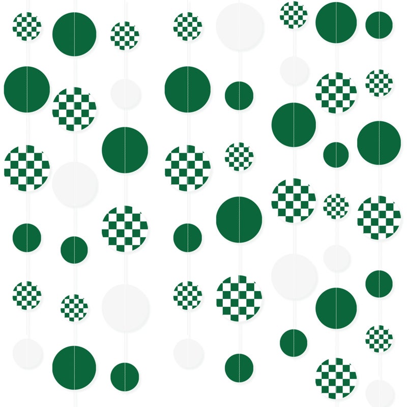 pinkblume Green Party Decorations White Green Checkered Circle Dots Streamer Hanging Paper Polka Dot Garland for Birthday Wedding Baby Shower Bachelorette Christmas Dinosaur Arbor Day Picnic Golf Party Supplies - Image 5