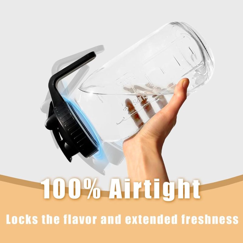Wide Mouth Mason Jar Lids: 8.7*8.7*2 Cm Black Leak-proof Spout Lid - BPA-free Durable Handle Lid for Home Kitchen Liquid Storage - Image 3