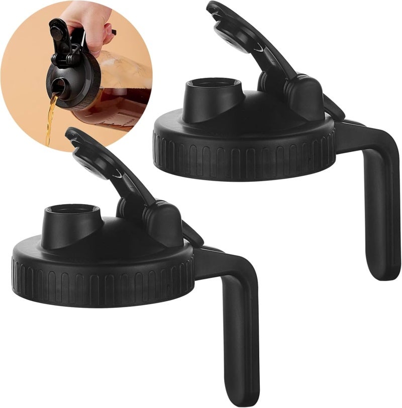 Wide Mouth Mason Jar Lids: 8.7*8.7*2 Cm Black Leak-proof Spout Lid - BPA-free Durable Handle Lid for Home Kitchen Liquid Storage - Image 1
