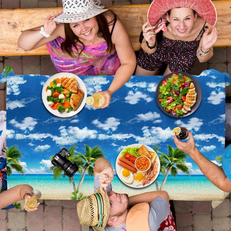 Dydamud Summer Beach Tablecloths, Beach Themed Party Decorations 3pcs Hawaiian Tablecloth Waterproof Table Cover for Pool Beach Party Supplies - Image 3