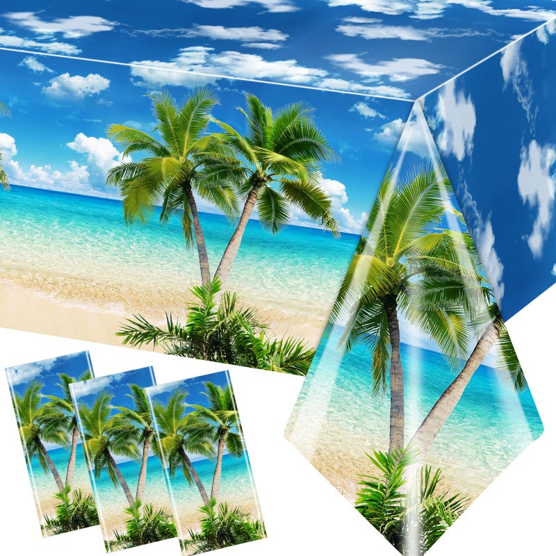 Dydamud Summer Beach Tablecloths, Beach Themed Party Decorations 3pcs Hawaiian Tablecloth Waterproof Table Cover for Pool Beach Party Supplies - Image 1