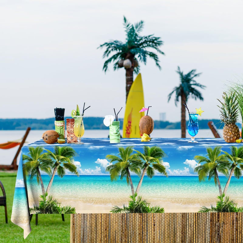 Dydamud Summer Beach Tablecloths, Beach Themed Party Decorations 3pcs Hawaiian Tablecloth Waterproof Table Cover for Pool Beach Party Supplies - Image 2