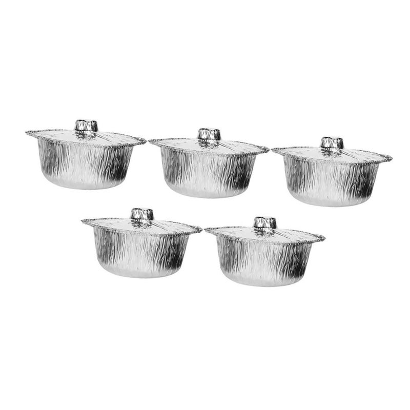 5Pcs Round Tin Foil Pots With Lids For BBQ Camping Baking Stackable Food Containers - Image 2