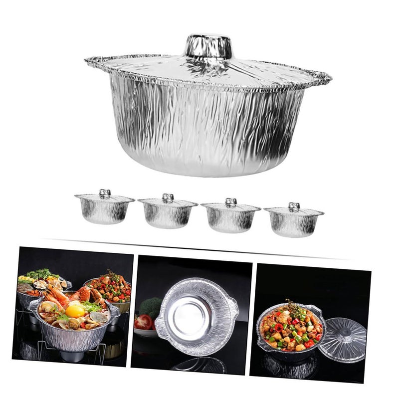 5Pcs Round Tin Foil Pots With Lids For BBQ Camping Baking Stackable Food Containers - Image 5