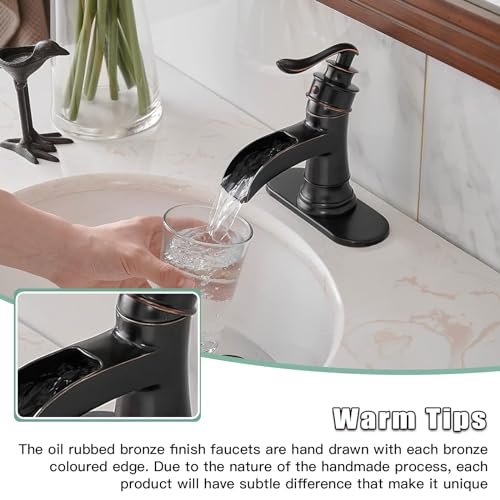 BWE Waterfall Bathroom Faucet Oil Rubbed Bronze Single-Handle One Hole Sink Faucet Farmhouse Bath Vanity Lavatory Restroom Faucets Antique - Image 5