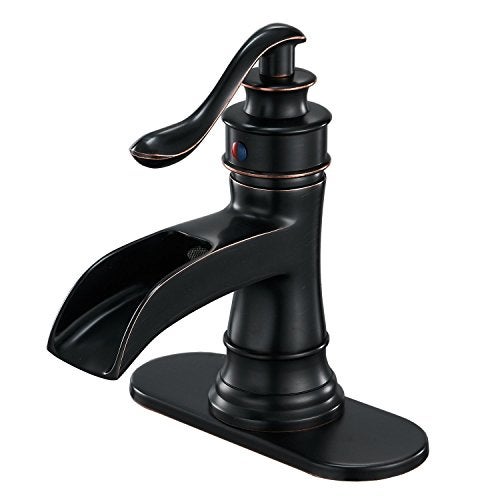 BWE Waterfall Bathroom Faucet Oil Rubbed Bronze Single-Handle One Hole Sink Faucet Farmhouse Bath Vanity Lavatory Restroom Faucets Antique - Image 1