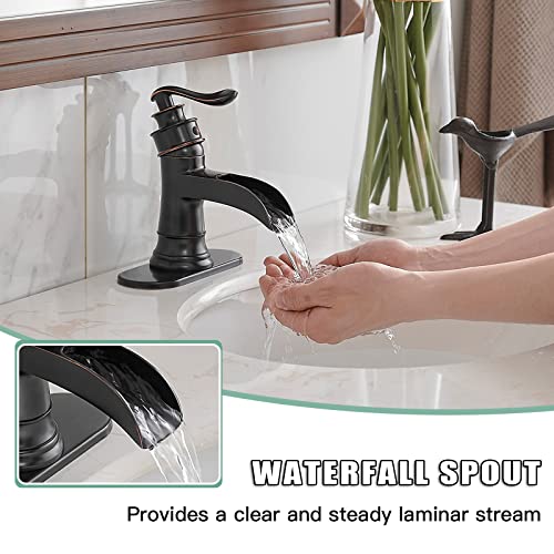 BWE Waterfall Bathroom Faucet Oil Rubbed Bronze Single-Handle One Hole Sink Faucet Farmhouse Bath Vanity Lavatory Restroom Faucets Antique - Image 3