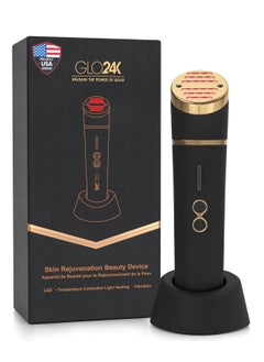 GLO24K UNLEASH THE POWER OF GOLD GLO24K Beauty Device for the Face. Based on Triple Action L E D, Thermal, and Vibration Technologies. 