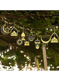 VUCATIN 24PCS Ramadan Eid Mubarak Decorations Ramadan Hanging Ornaments Shining Black Gold Star Moon Lantern Eid Mubarak Home Decor for Kareem Muslim Islamic Festival Eid Al-fitr Party Supplies  - Image 4