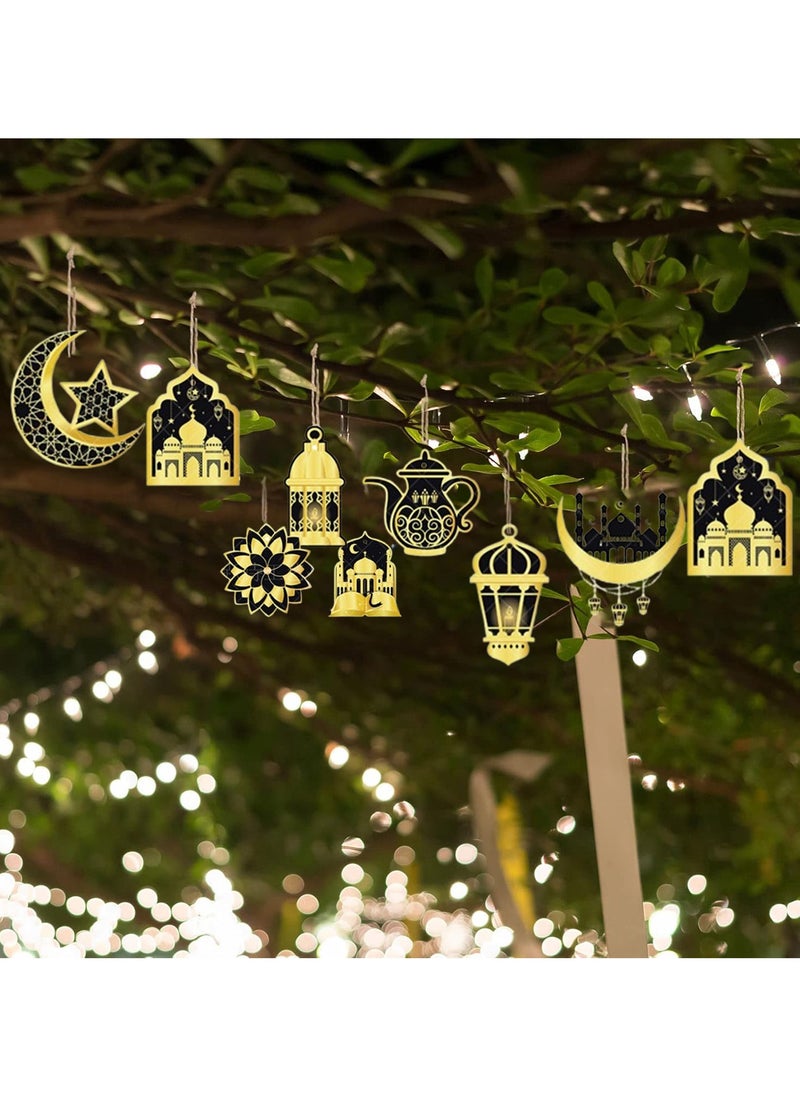 VUCATIN 24 قطعة من زينة رمضان وعيد مبارك، زينة رمضان المعلقة، فانوس قمري أسود ذهبي لامع، ديكور منزلي لعيد مبارك لعيد كريم، مهرجان إسلامي إسلامي، لوازم حفلات عيد الفطر  - Image 4