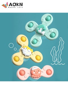 3 PCS Baby Bath Spinner Toy with Rotating Suction Cup Spinning Top Toy Animal Spin Baby Bath Toys Dining Chairs Toys Windmill Marine Life Set