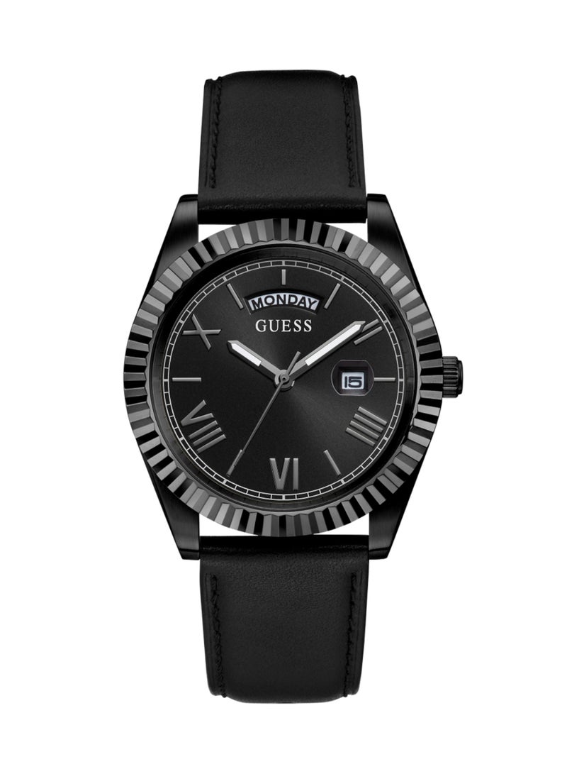 GUESS Mens Black Leather Strap Day/Date Watch - GW0353G1 - Image 1
