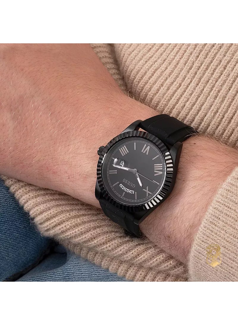 GUESS Mens Black Leather Strap Day/Date Watch - GW0353G1 - Image 2