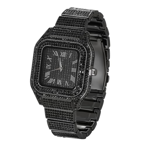 Halukakah Mens Watch The King Rhodium Black Plated 40MM Square Dial Iced Out WristbandComes in Giftbox - Image 1