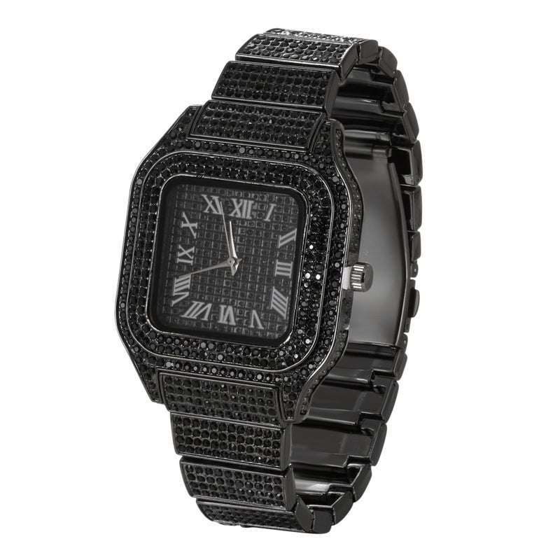 Halukakah Mens Watch The King Rhodium Black Plated 40MM Square Dial Iced Out WristbandComes in Giftbox - Image 2