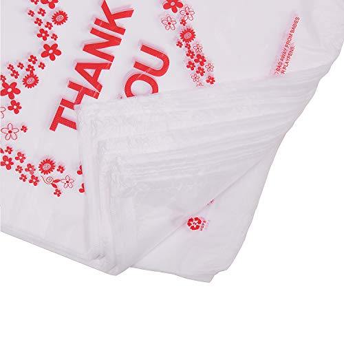 LazyMe Thank You T Shirt Bags Plastic White Grocery Bags with Sturdy Handles,Standard Supermarket Size, 12 x 20 inch (100 pcs) - Image 3