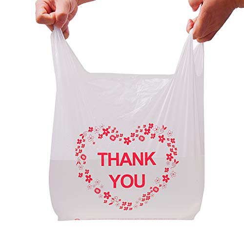 LazyMe Thank You T Shirt Bags Plastic White Grocery Bags with Sturdy Handles,Standard Supermarket Size, 12 x 20 inch (100 pcs) - Image 5