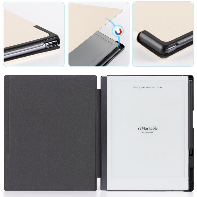 CoBak Case for Remarkable 2 Tablet - Lightweight and Hard Back Shell Protective Book Folio Cover with Built-in Pen Holder - Only for 10.3" 2020 Released (Cream Color) - Image 5