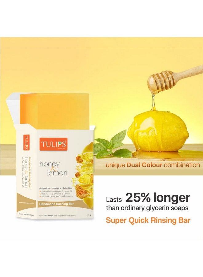 Tulips Handmade Bathing Bar Soap (Honey & Lemon Lemongrass & Aloe Vera White Musk Pack Of 3) - Image 5