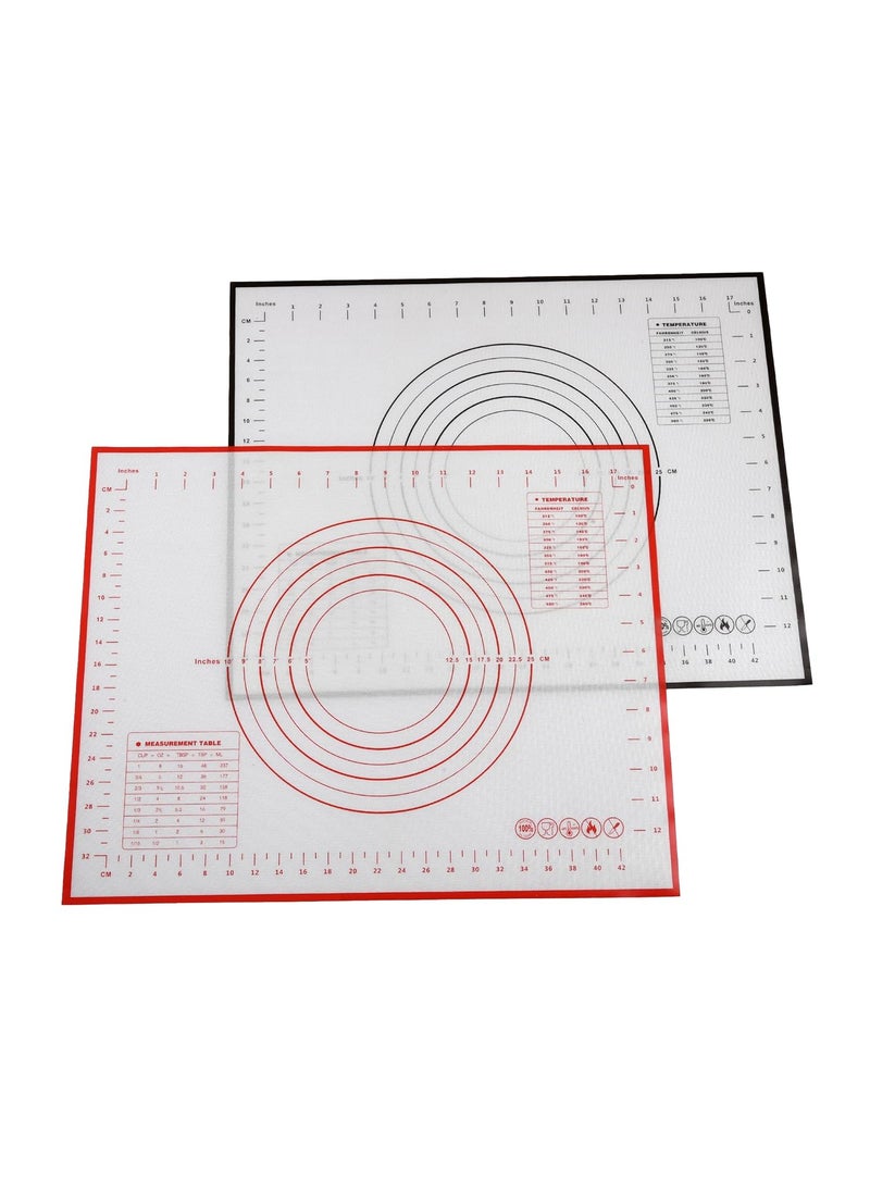Cutting Edge Essentials Cutting Edge Essentials NonStick Silicone Baking Mat with Measurements NoSlip Baking Sheet for Roti Chapati Atta Dough Kneading and Fondant Rolling Red Black Pack of 2  - Image 1