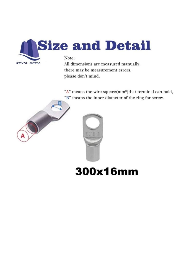 Copper Cable Lugs 10Pcs Set-Wire Terminals, Connector Cable lugs Ring Battery SC Terminals, for Marine, Solar, Automotive, Electric, Home Applications etc (Hole Size 16mm, Cable Size 300mm)  - Image 2