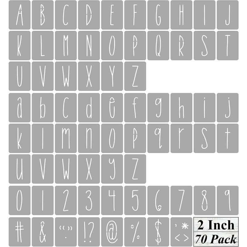 DEQUERA Dequera 2 Inch Alphabet Letter Stencils for Painting 70 Pack Letter and Number Stencil Templates with Signs for Painting on Wood Reusable Skinny Letters Stencils for Chalkboard Wood Signs