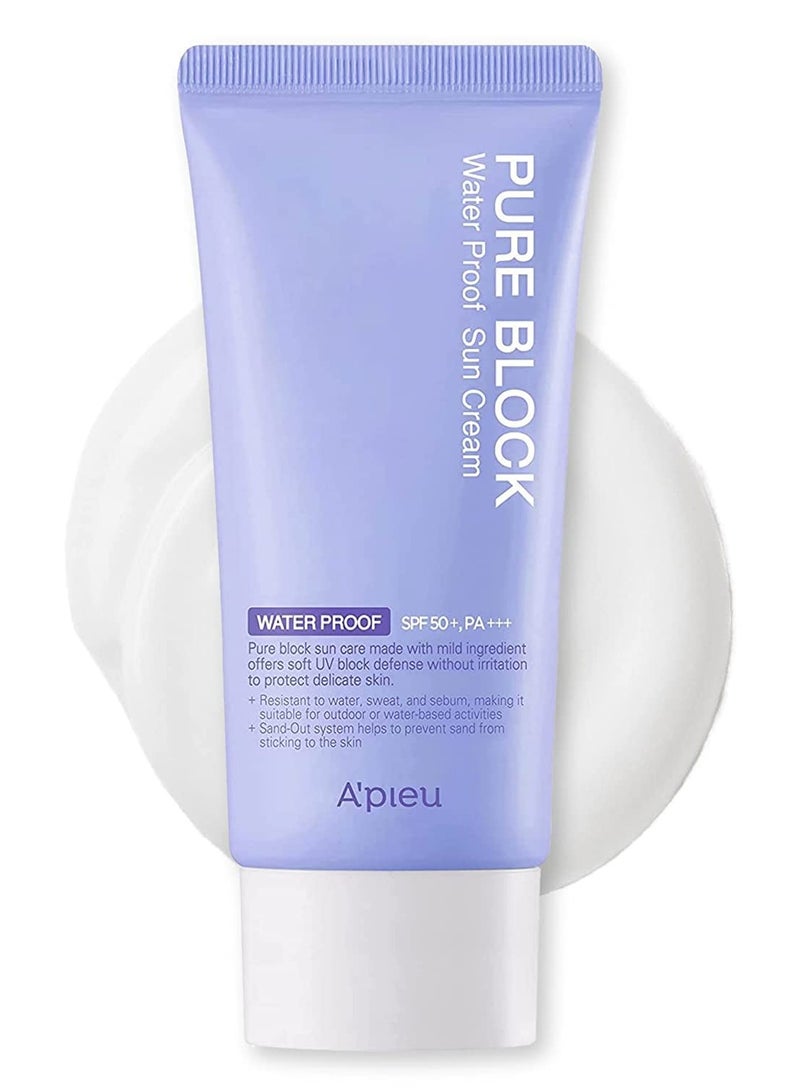 كريم واقي من الشمس مقاوم للماء من A'PIEU Pure Block بعامل حماية SPF50+/PA+++، 50 مل | واقي شمس كوري مقاوم للعرق وآمن على الشعاب المرجانية، مناسب للأنشطة الخارجية - Image 1