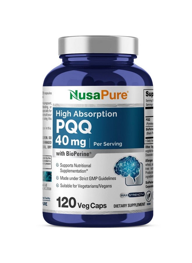 NusaPure مكمل نوسابور PQQ 40 ملغ، 120 كبسولة نباتية، غير معدلة وراثيًا، ملح ثنائي الصوديوم لحمض البيرولوكينولين كينون، بيوبيرين - Image 1