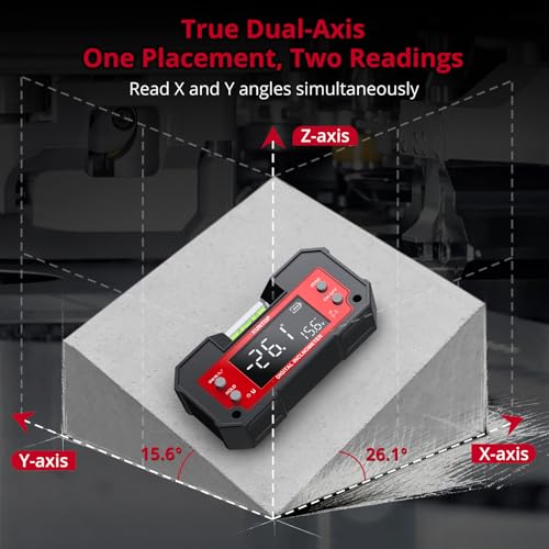 XUNTOP Digital Angle Finder Tool Dual Axis X-axis of 4×90° and Y-axis of ±60° Powerful Magnetic Base Level Box Type-C Rechargeable Digital Inclinometer with LED Display for Woodworking Table Saw - Image 4