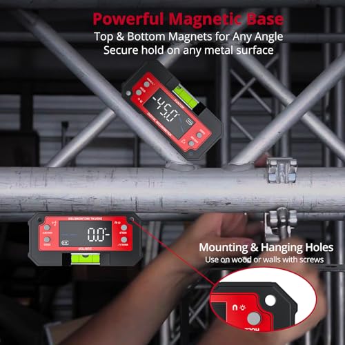 XUNTOP Digital Angle Finder Tool Dual Axis X-axis of 4×90° and Y-axis of ±60° Powerful Magnetic Base Level Box Type-C Rechargeable Digital Inclinometer with LED Display for Woodworking Table Saw - Image 5