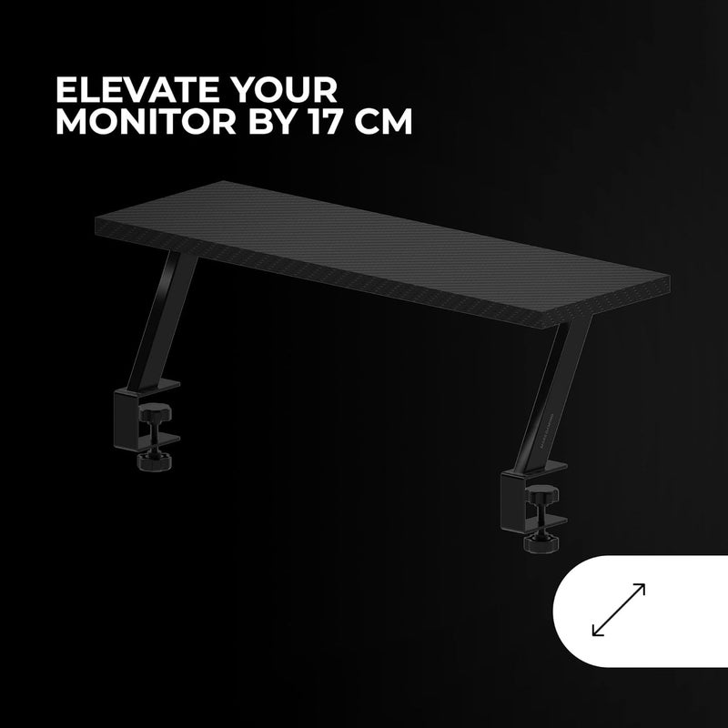 MARS GAMING MARSGAMING MGDS, Monitor Raiser, Increases Monitor by 17 cm, Ergonomic Steel Table Stand, Carbon Fibreboard 60 x 20 cm, Screen Mount for Desks with 10 to 33 mm Thickness, Black - Image 2