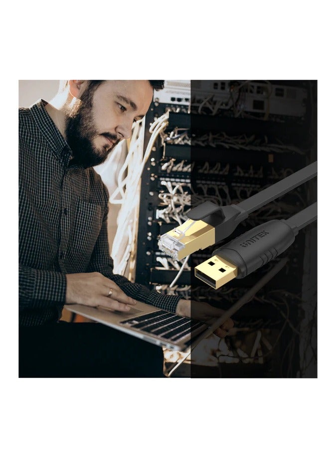 USB 2.0 to RJ45 Console Rollover Flat Cable, for Cisco-standard serial console, ideal to replace RS232 (DB-25/DB-9) serial port adapter cable, connecting to the console port on a modem, router, server, switch or other Serial based devices, from your PC and laptop directly Full support for 32-bit and 64-bit Windows, Mac OS and Linux  1.8M