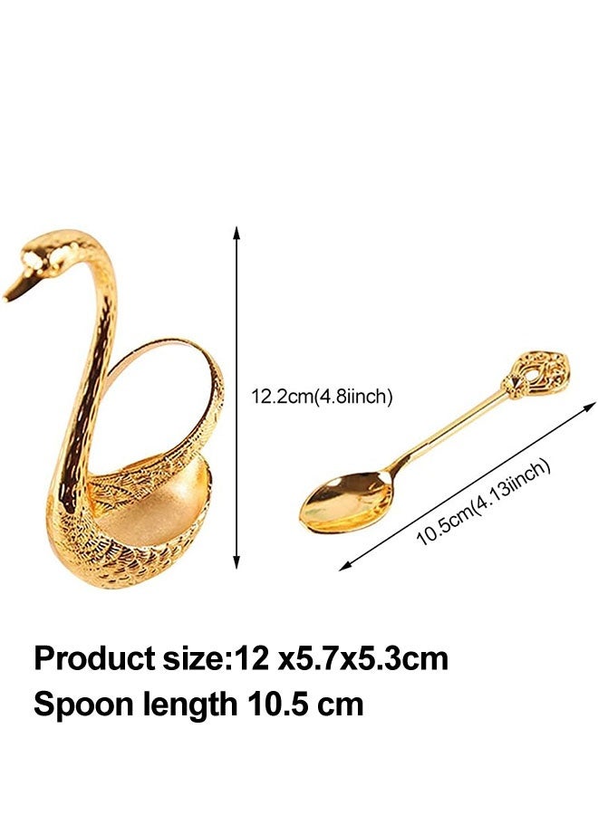 Coffee Spoon Set, Dessert Flatware Set, Coffee Spoon Set with Swan Base Holder, Swan Tableware Spoon Fork Holder ,  Ice Cream Fruits Flatware Set With Spoons, Small Delicate Spoons for Coffee，Elegant Small Gold Swan Base Holder for Coffee Bar Dining, Perfect for Wedding Entertaining Table Decor - Image 2