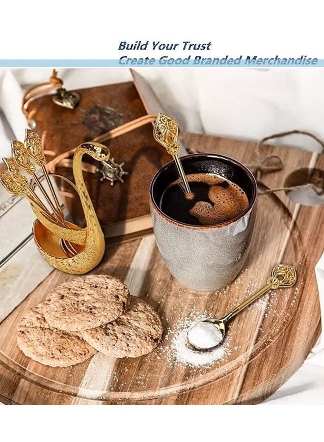 Coffee Spoon Set, Dessert Flatware Set, Coffee Spoon Set with Swan Base Holder, Swan Tableware Spoon Fork Holder ,  Ice Cream Fruits Flatware Set With Spoons, Small Delicate Spoons for Coffee，Elegant Small Gold Swan Base Holder for Coffee Bar Dining, Perfect for Wedding Entertaining Table Decor - Image 4