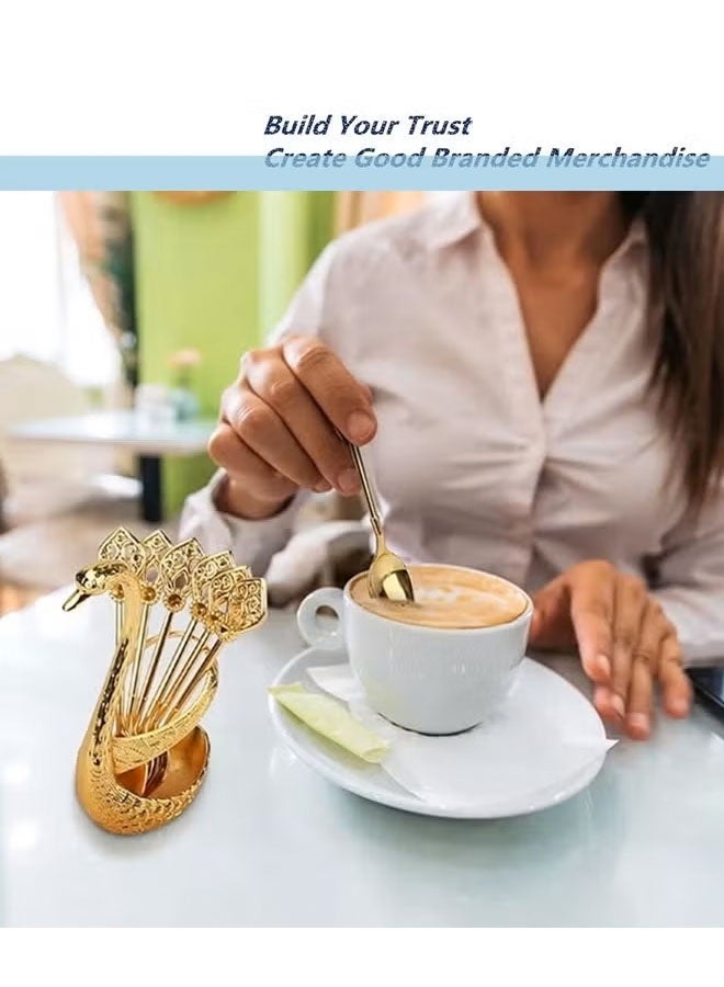 Coffee Spoon Set, Dessert Flatware Set, Coffee Spoon Set with Swan Base Holder, Swan Tableware Spoon Fork Holder ,  Ice Cream Fruits Flatware Set With Spoons, Small Delicate Spoons for Coffee，Elegant Small Gold Swan Base Holder for Coffee Bar Dining, Perfect for Wedding Entertaining Table Decor - Image 5